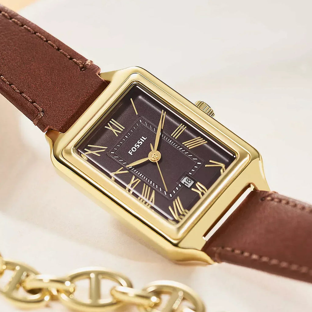 Raquel Three-Hand Date Medium Brown Leather Watch ES5303