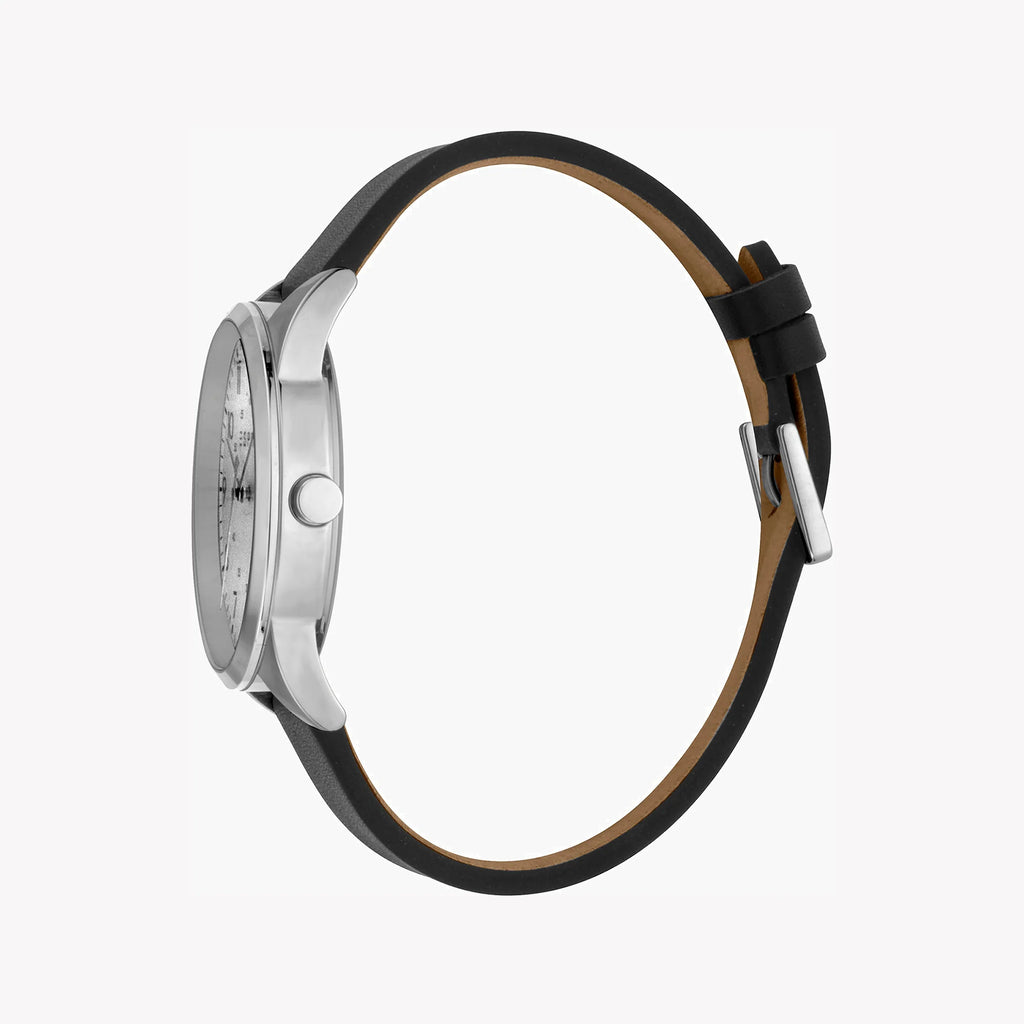 ESPRIT MEN'S ELEGANT BLACK LEATHER & SILVER DIAL TIMEPIECE – STYLISH & DURABLE 42MM WATCH