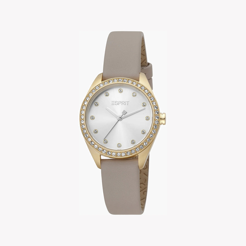 ESPRIT Women's Watch with Silver Stainless Steel Case and Beige Leather Band