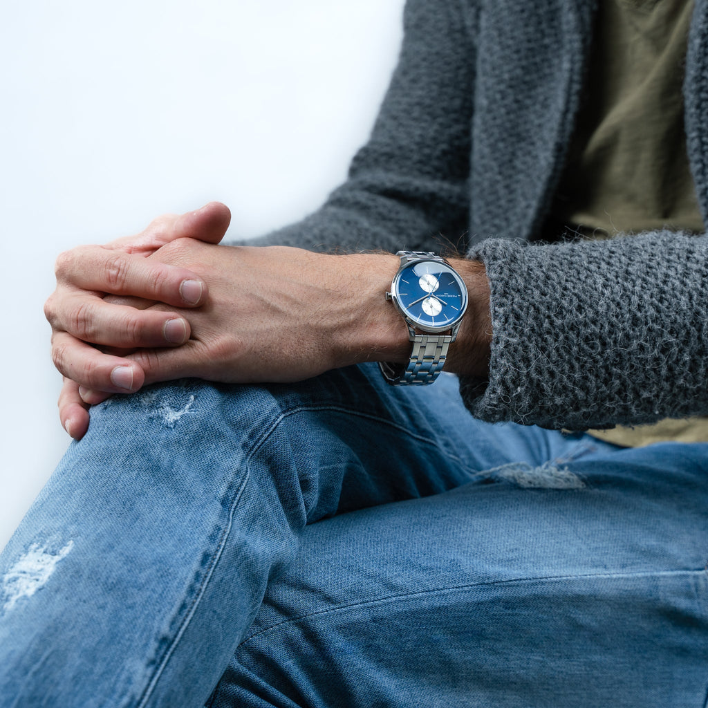 PIERRE CARDIN CBA.4027 LUXE SILVER & BLUE MEN'S WATCH Outlet- ELEGANT METAL TIMEPIECE