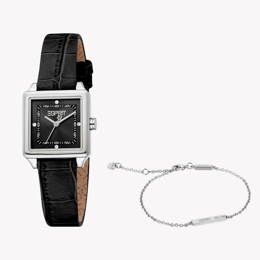 ESPRIT Women's Stainless/Leather, Silver/Black | ES1L511L0015