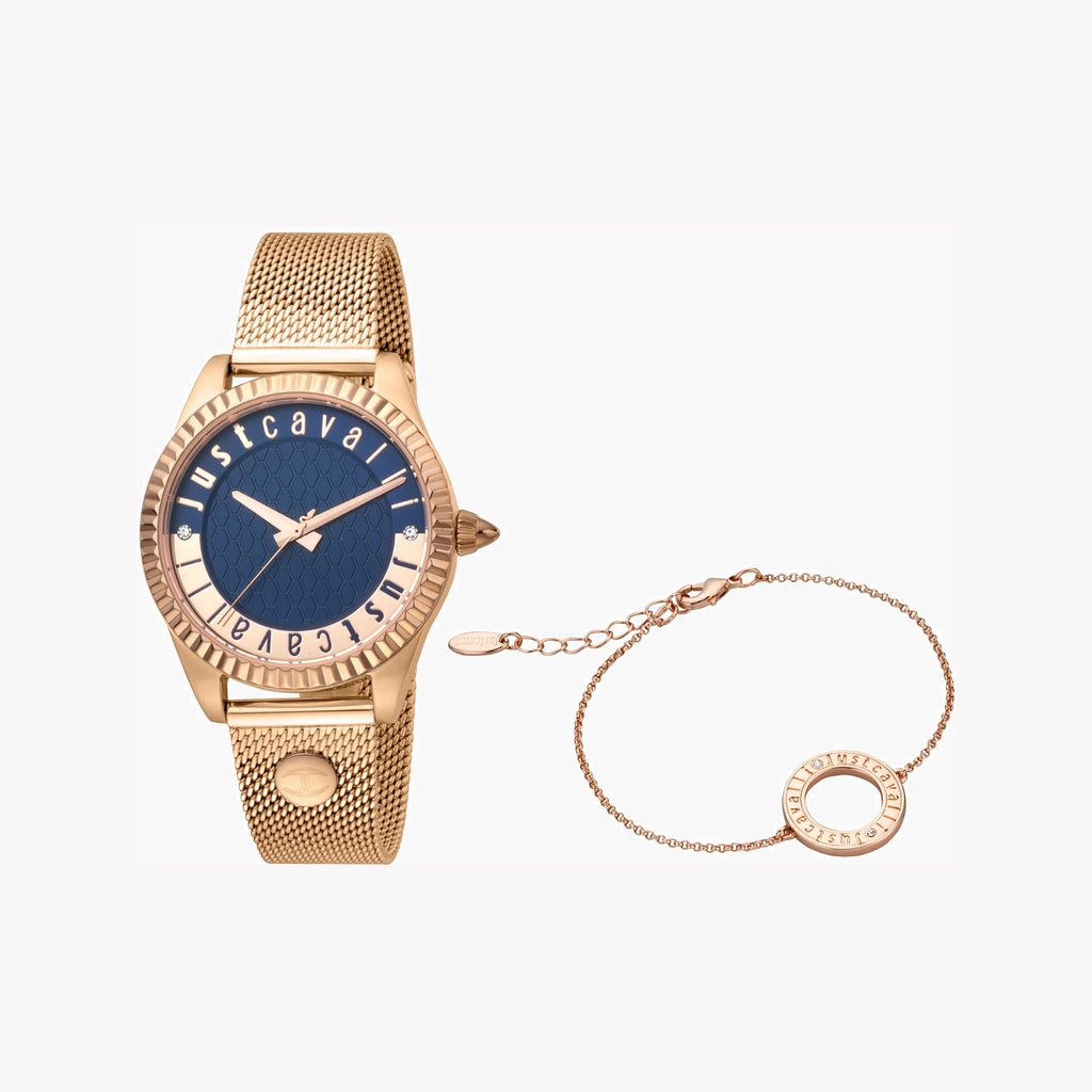 JUST CAVALLI Women's Watch with Rose Gold Stainless Steel Case and Rose Gold Stainless Steel Band