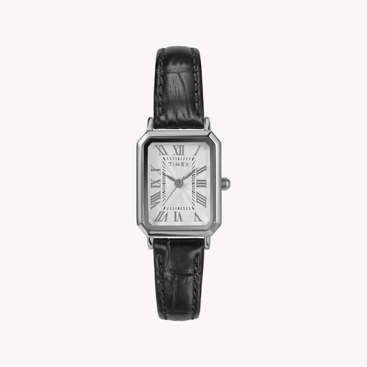 TIMEX Women's Silver/Black Leather Watch | TW2Y00800