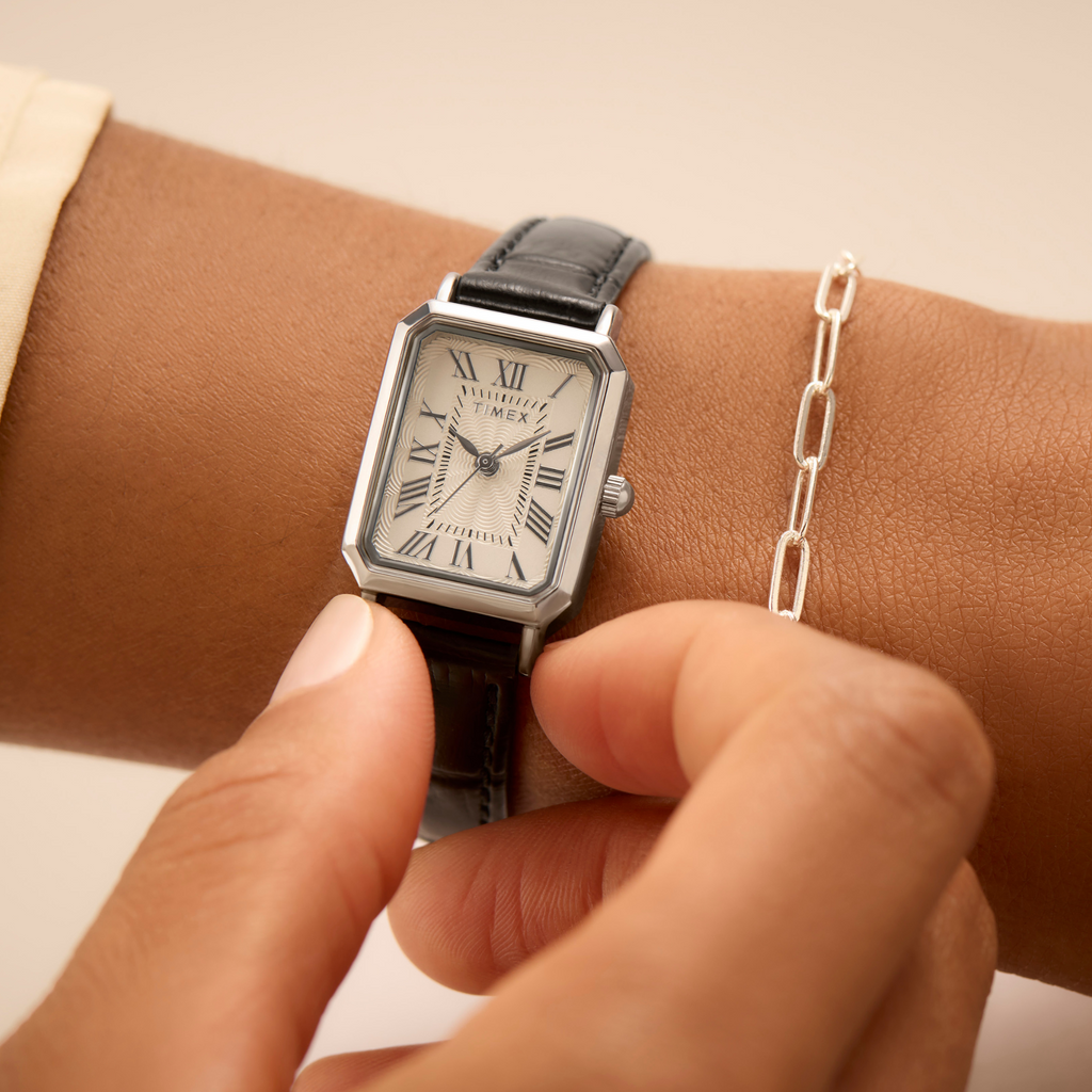 TIMEX Women's Silver/Black Leather Watch | TW2Y00800