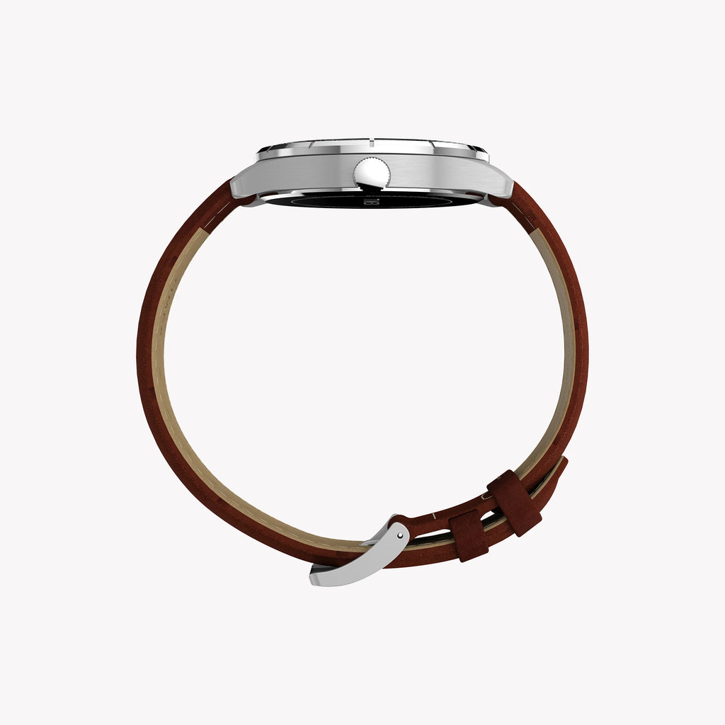 Mens Main Street Silver Tone Case Brown Strap Blue Dial Watch | TW2Y16200