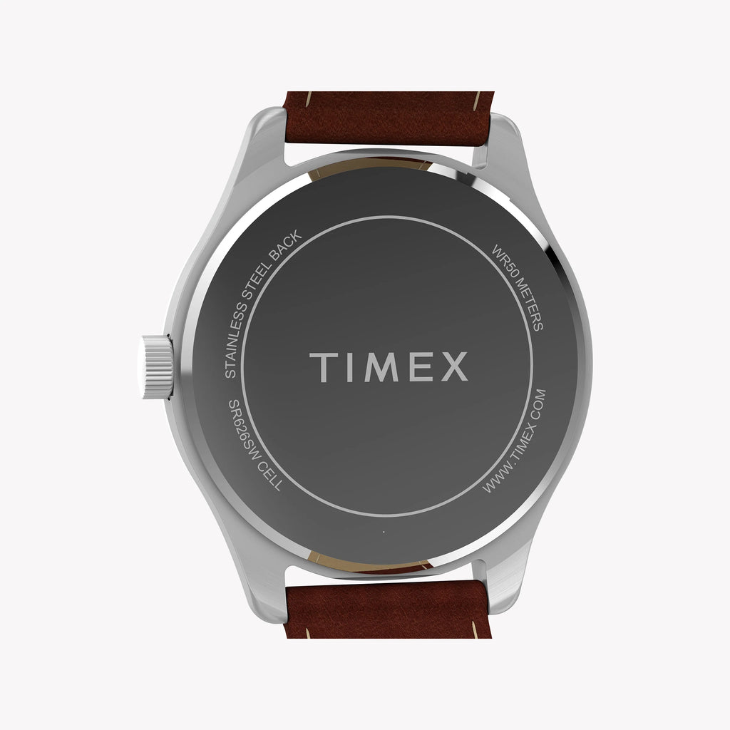 Mens Main Street Silver Tone Case Brown Strap Blue Dial Watch | TW2Y16200