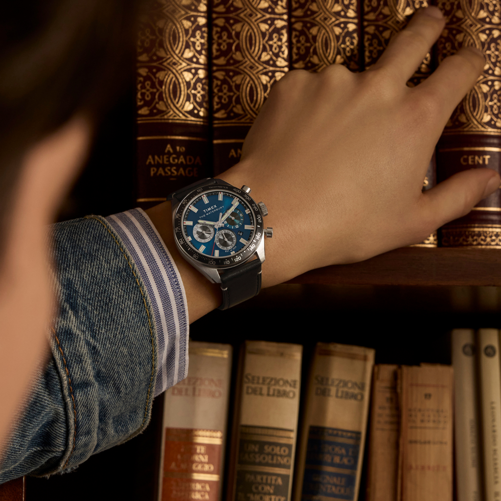 TIMEX Men's Steel/Blue, Leather/Black | TW2Y18600