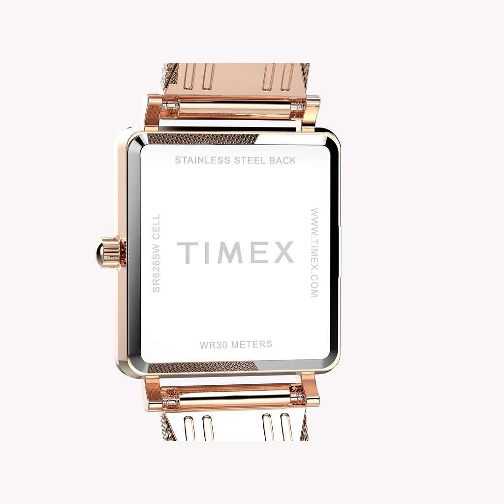 Transcend Rose Gold-tone Rectangle Watch with Silver Dial TW2Y26200 | Women’s Elegant Timepiece