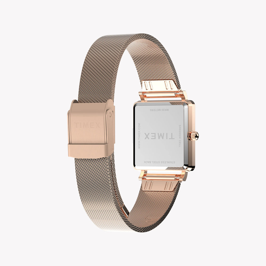 Transcend Rose Gold-tone Rectangle Watch with Silver Dial TW2Y26200 | Women’s Elegant Timepiece