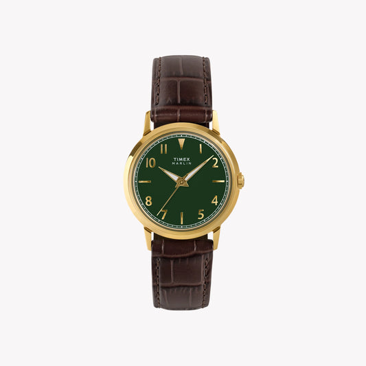 Marlin 34mm Gold Tone Case Brown Strap Green Dial Watch | TW2Y37800