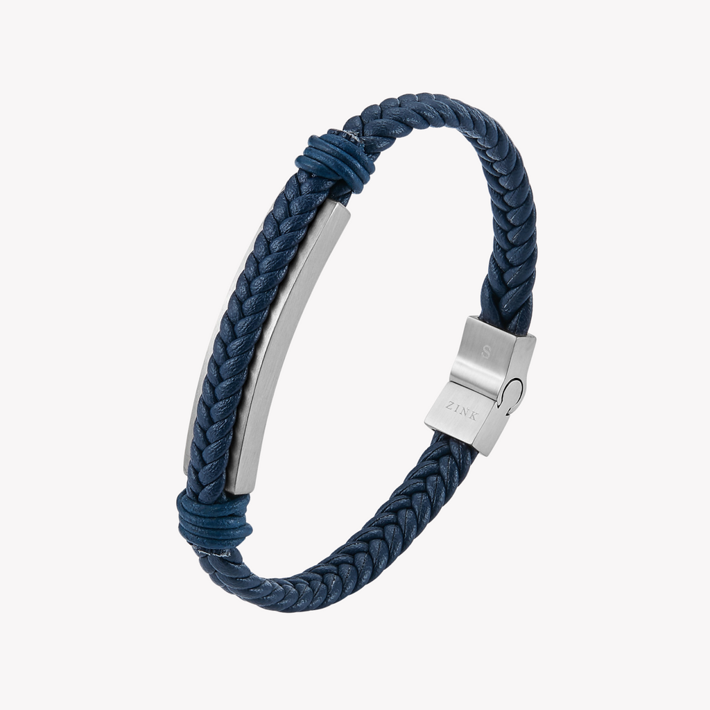 ZINK Men's Blue & Silver Stainless Steel & Leather Bracelet | ZJBC028SCLBL
