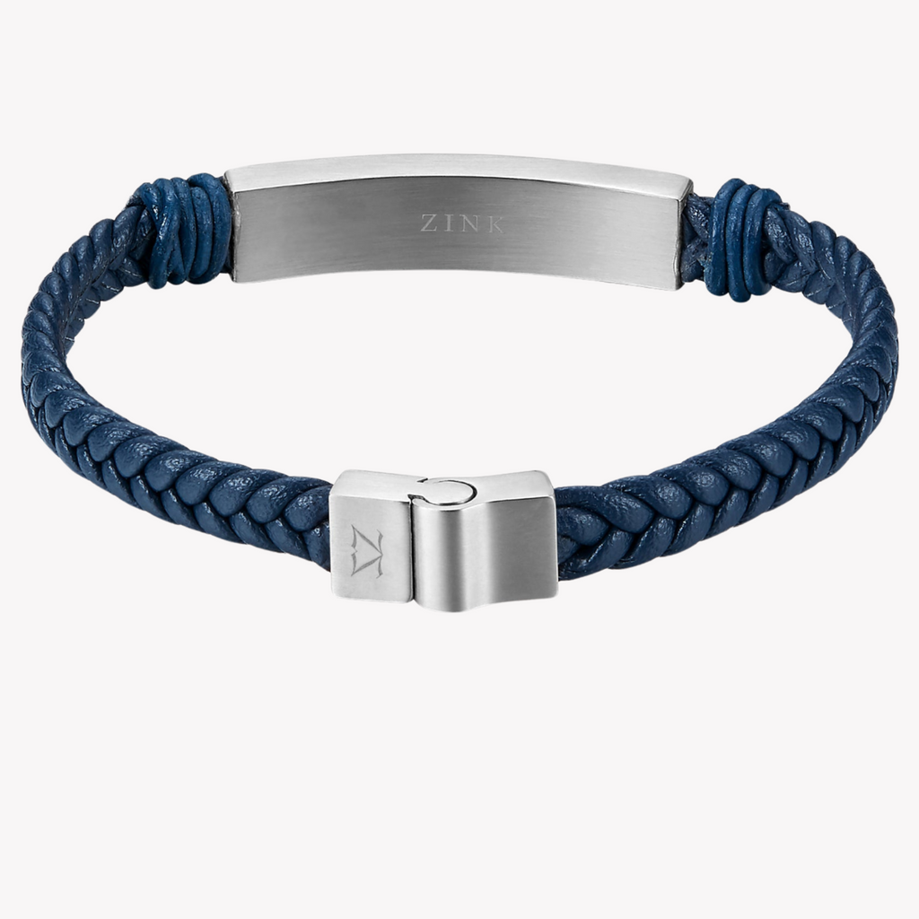 ZINK Men's Blue & Silver Stainless Steel & Leather Bracelet | ZJBC028SCLBL