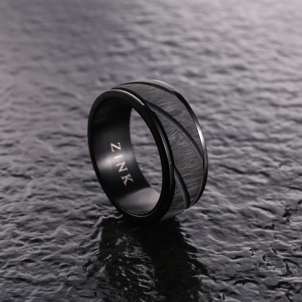 ZINK Men's Black Stainless Steel & Carbon Fiber Ring | ZJRG0333