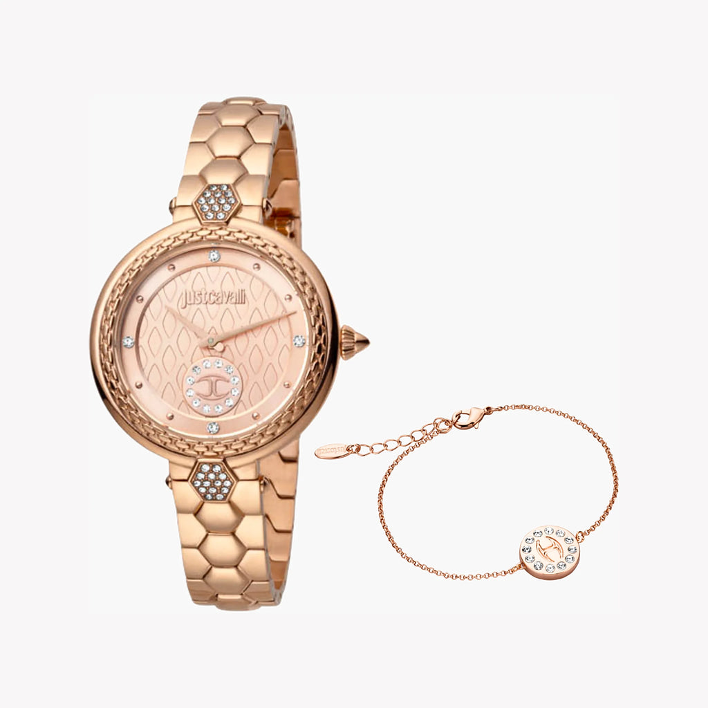 JUST CAVALLI Women's Watch with Rose Gold Stainless Steel Case and Rose Gold Stainless Steel Band
