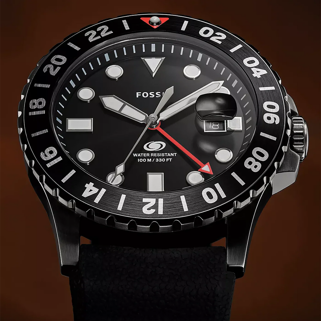 Fossil Blue GMT Black Silicone Watch FS6036