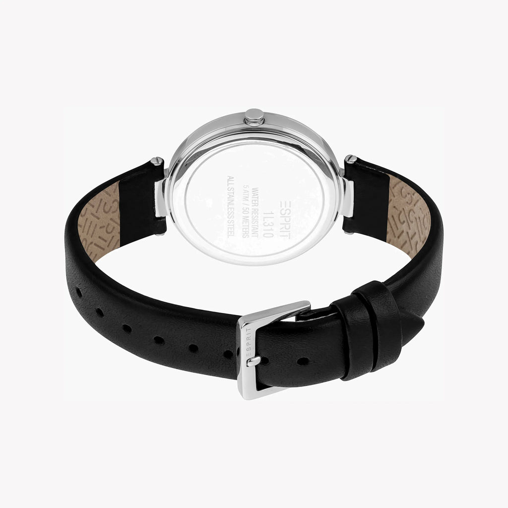 ESPRIT Women's Watch with Silver Stainless Steel Case and Black Leather Band