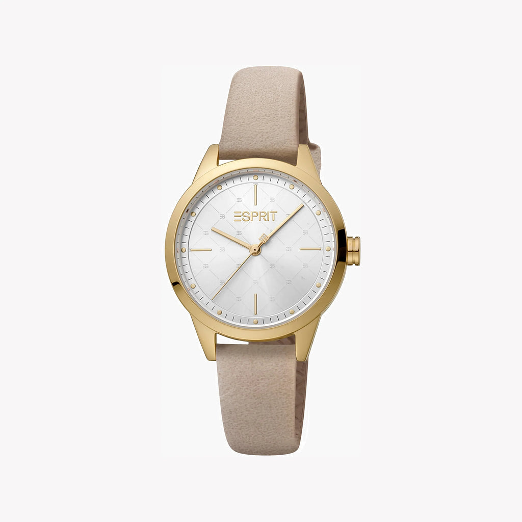 ESPRIT Women's Watch with Silver Stainless Steel Case and Beige Faux Leather Band