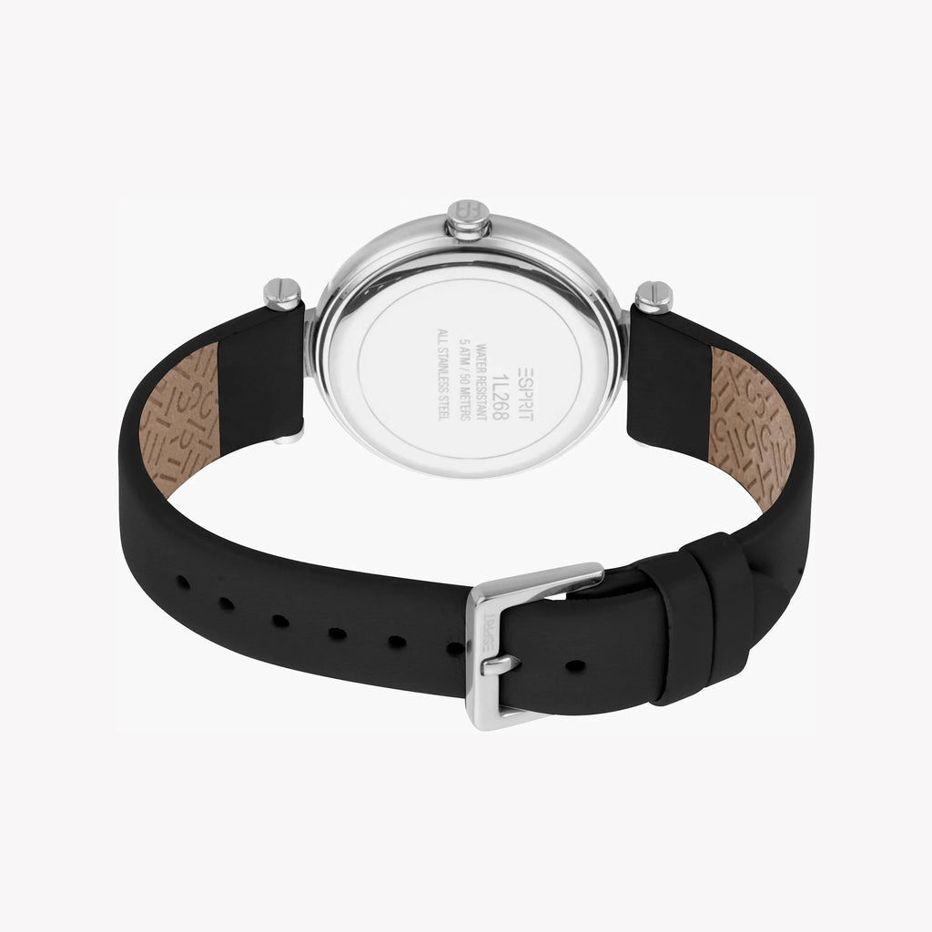 ESPRIT Women's Watch with Silver Stainless Steel Case and Black Leather Band
