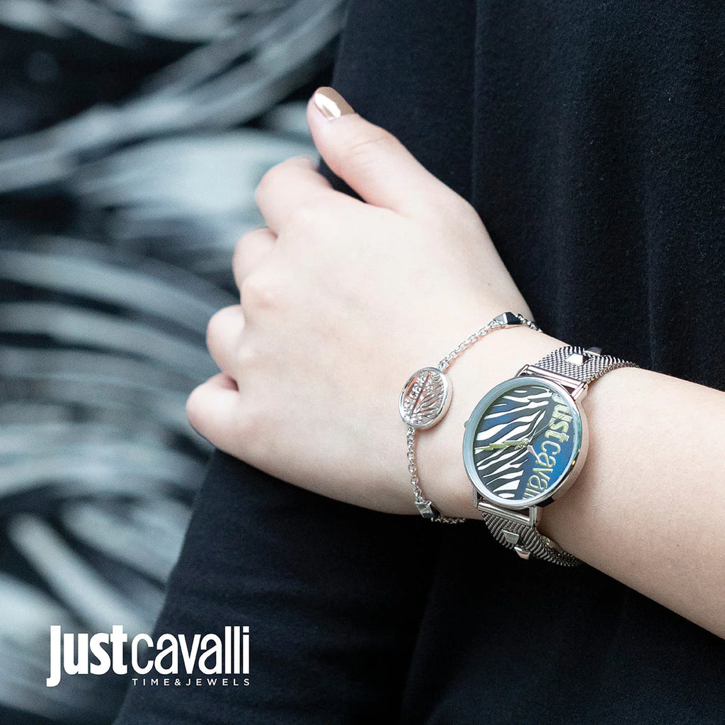 JUST CAVALLI Women's Watch with Silver Metal Case and Silver Stainless Steel Band