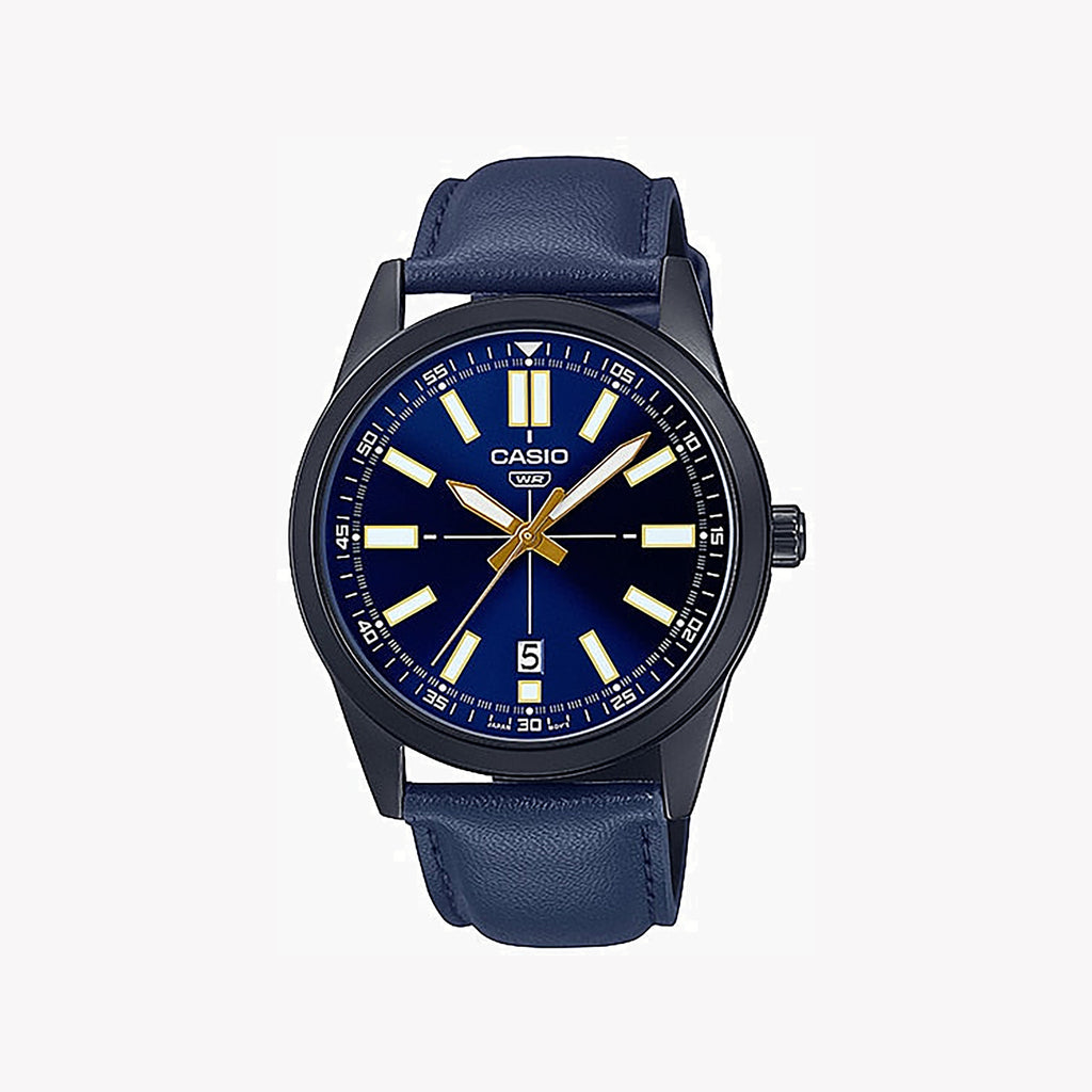 CASIO MTP-VD02BL-2EUDF TIMELESS ELEGANCE - SOPHISTICATED SPORTY MEN'S WATCH WITH BLUE DIAL & LEATHER BAND