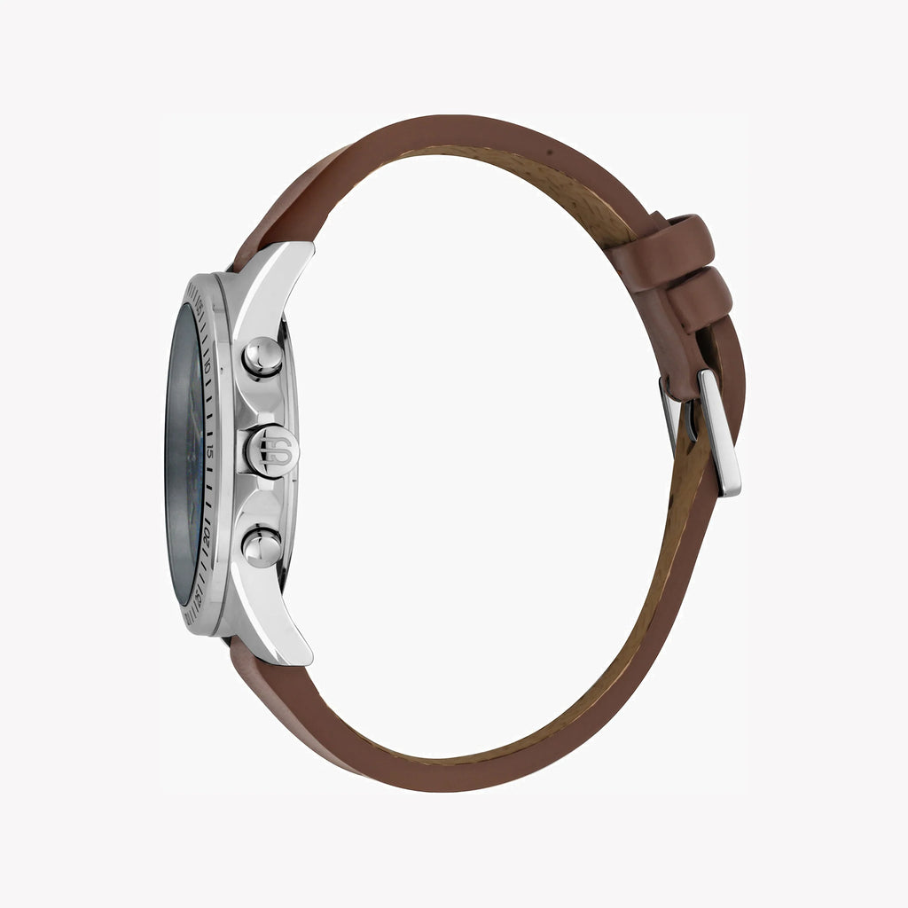 ESPRIT MEN'S TIMEPIECE - ELEGANT BLUE DIAL WITH BROWN LEATHER STRAP AND STAINLESS STEEL CASE