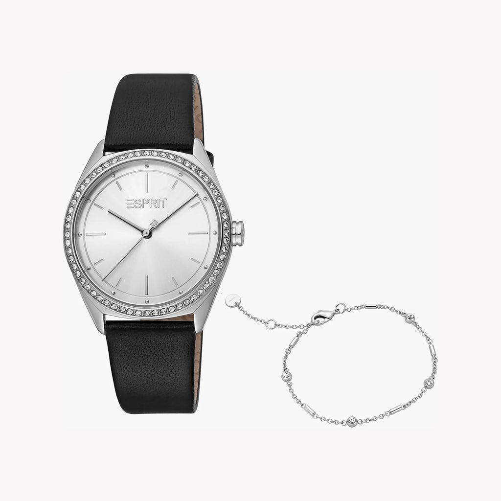 ESPRIT Women's Watch with Silver Stainless Steel Case and Black Leather Band