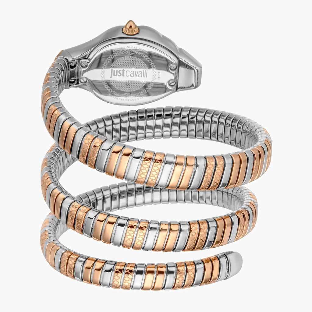 JUST CAVALLI Women's Watch with Silver & Rose Gold Stainless Steel Case and Silver & Rose Gold Stainless Steel Band