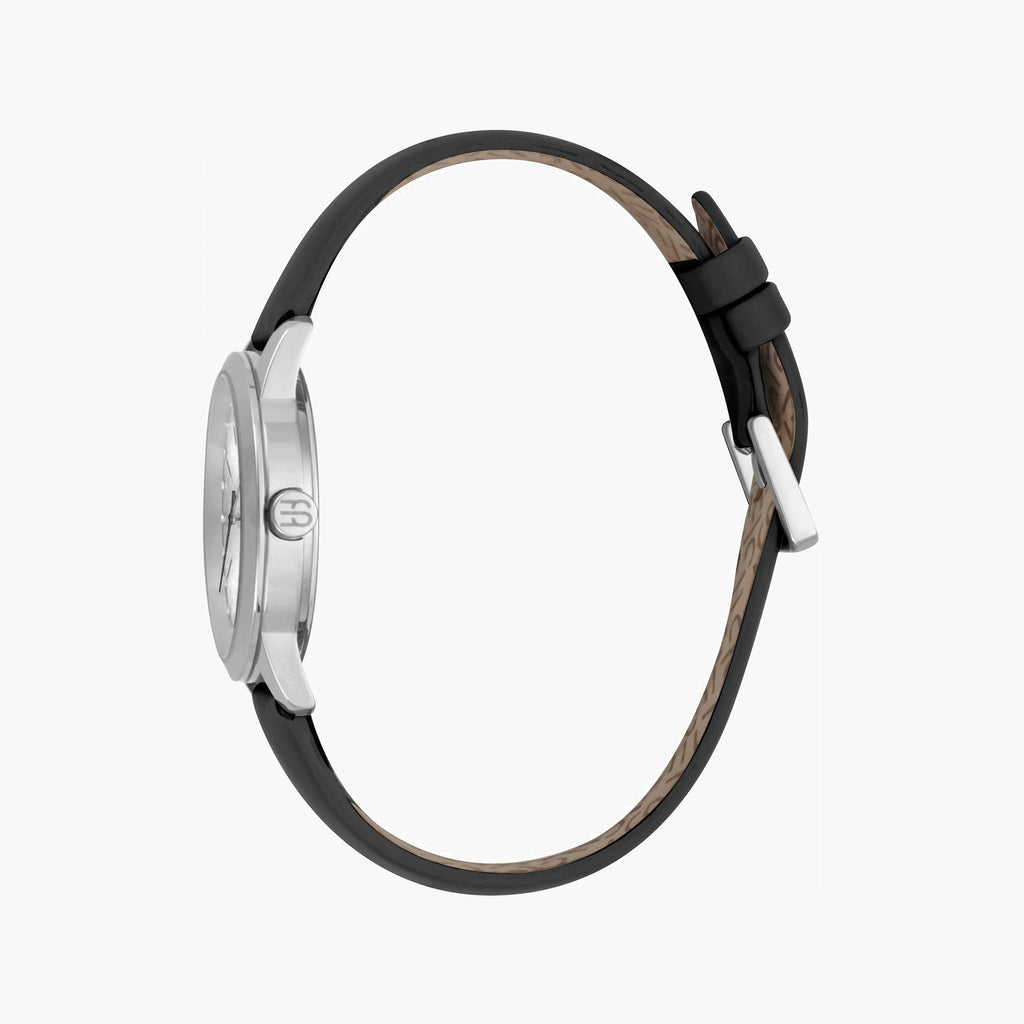 ESPRIT Women's Watch with Silver Stainless Steel Case and Black Leather Band