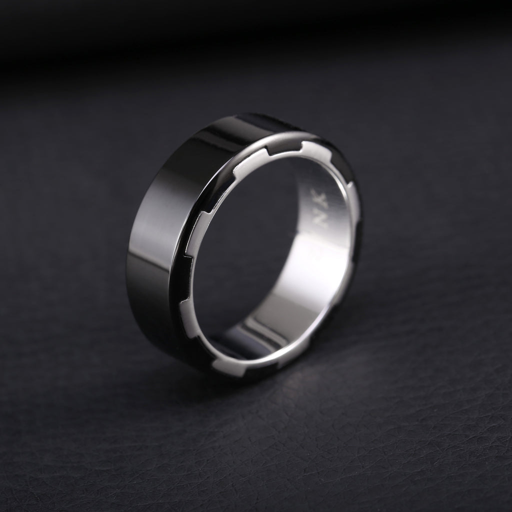 ZINK Men's Silver & Black Stainless Steel Ring | ZJRG004SPB