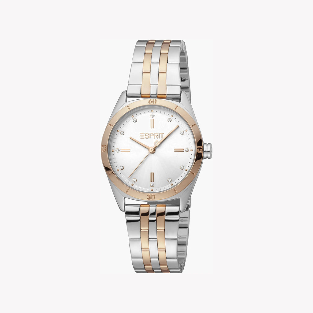 ESPRIT Women's Watch with Silver Stainless Steel Case and Silver & Rose Gold Stainless Steel Band
