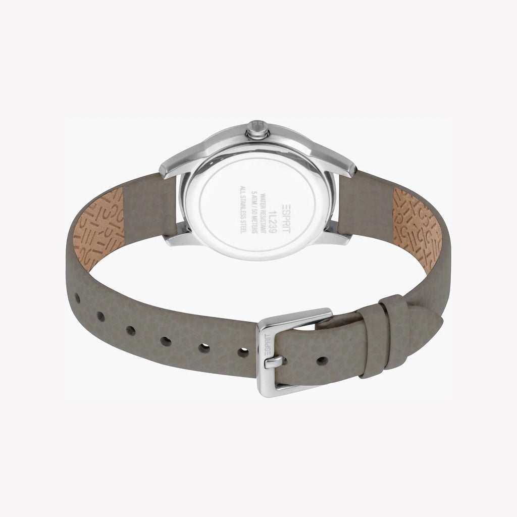 ESPRIT Women's Watch with Silver Stainless Steel Case and Gray Leather Band