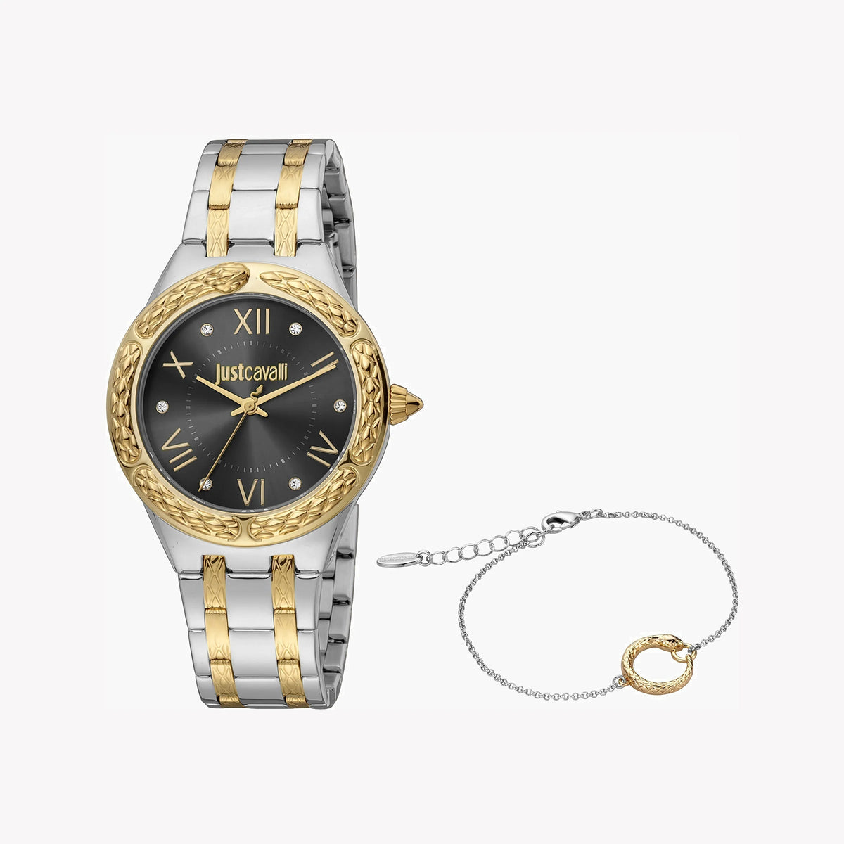 JUST CAVALLI Women's Watch with Silver & Gold Stainless Steel Case and Silver & Gold Stainless Steel Band