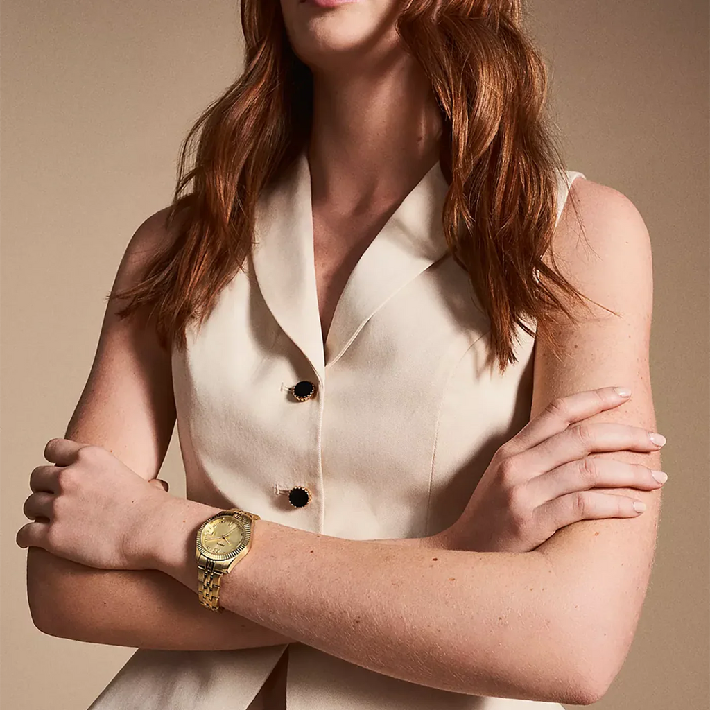 Scarlette Three-Hand Date Gold-Tone Stainless Steel Watch ES5338