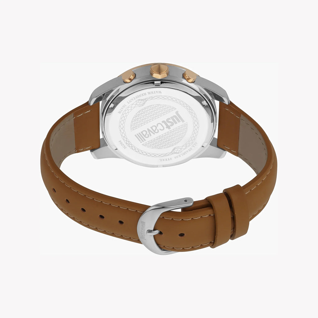 JUST CAVALLI JC1G204L0035 ELEGANT TIMEPIECE - MEN'S ROSE GOLD & SILVER DIAL LEATHER WATCH