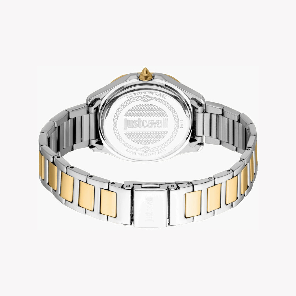 JUST CAVALLI Women's Watch with Silver & Gold Stainless Steel Case and Silver & Gold Stainless Steel Band