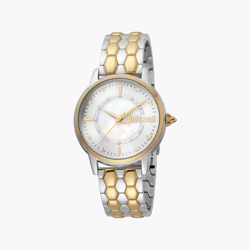 JUST CAVALLI Women's Watch with Silver & Gold Stainless Steel Case and Silver & Gold Stainless Steel Band