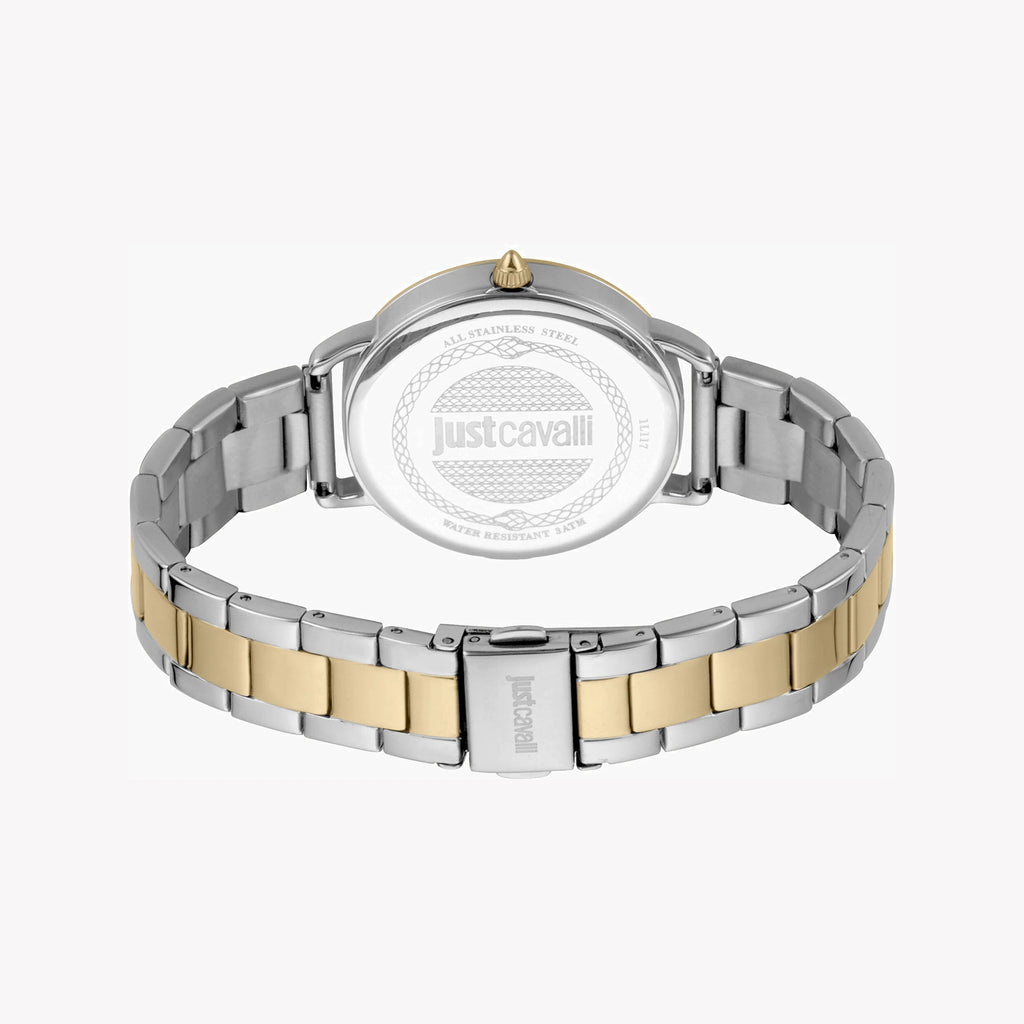 JUST CAVALLI Women's Watch with Silver Stainless Steel Case and Silver & Gold Stainless Steel Band