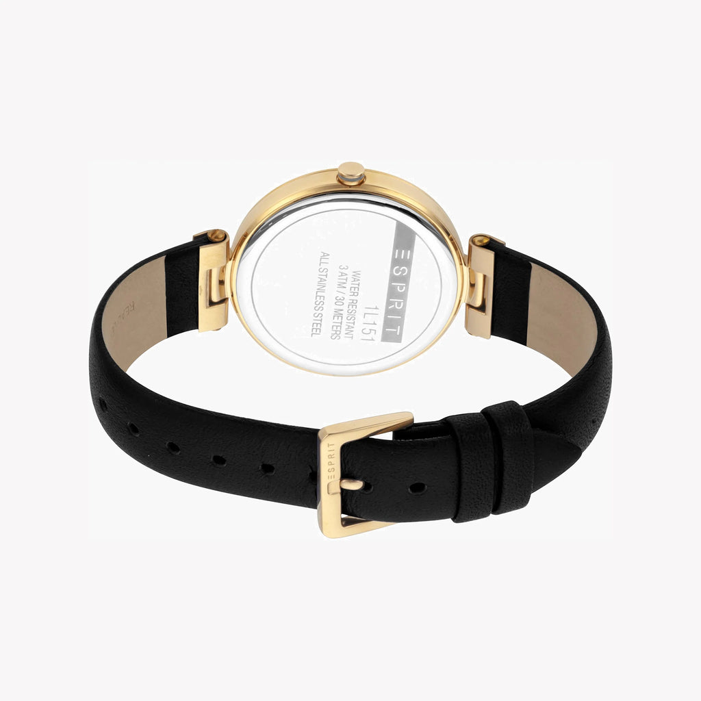 ESPRIT Women's Watch with Gold Stainless Steel Case and Black Leather Band