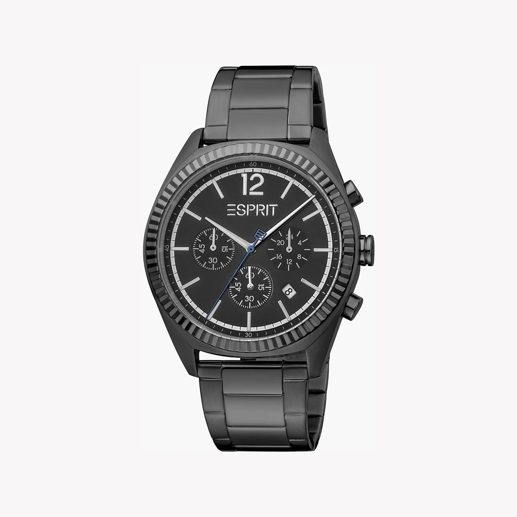 ESPRIT MEN'S BLACK STAINLESS STEEL TIMEPIECE - ELEGANCE REDEFINED 43MM
