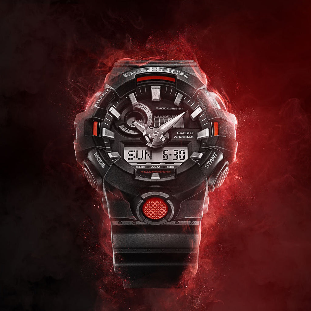 CASIO G-SHOCK GA-700-1A - BOLD ADVENTURER UNISEX WATCH with black resin band and striking digital display