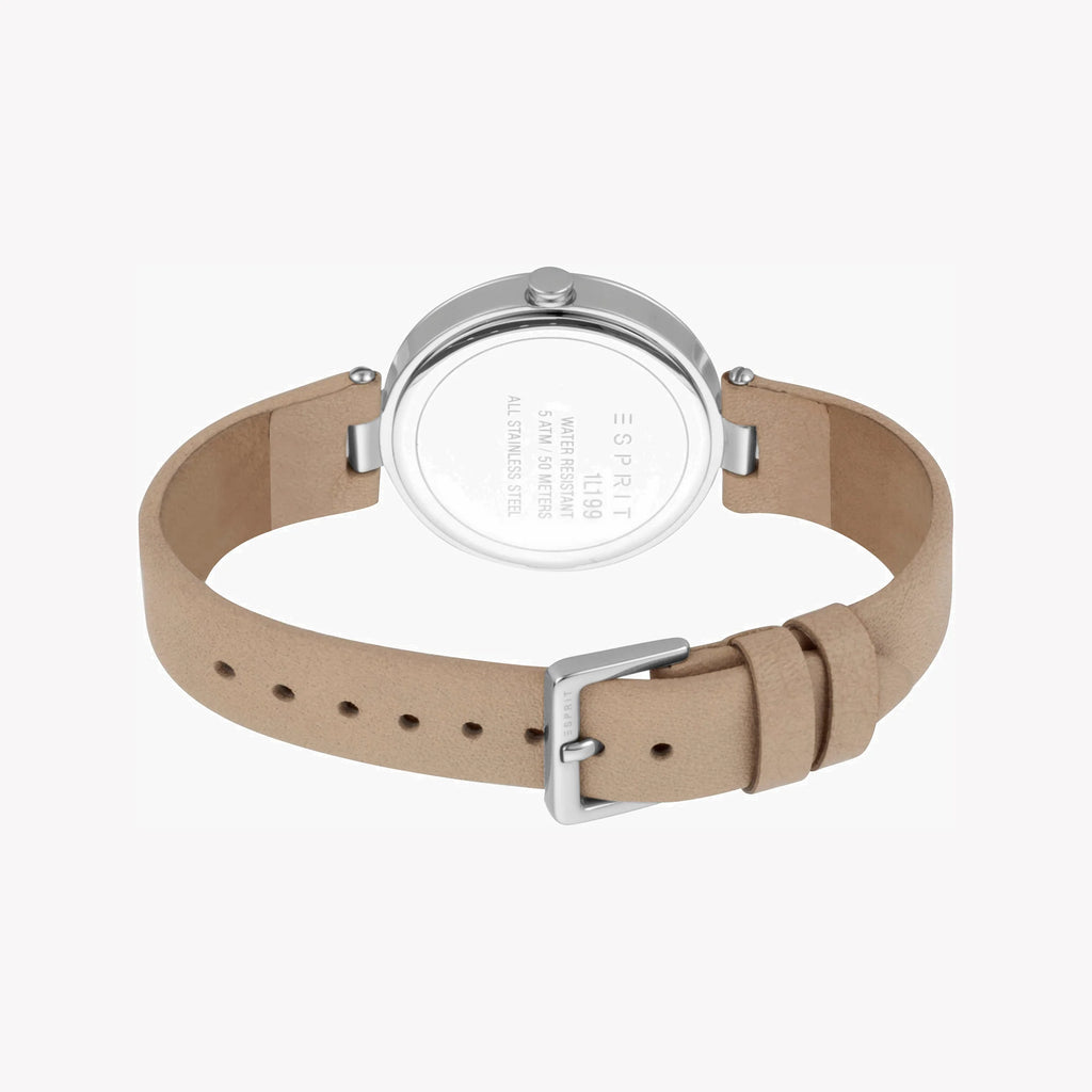 ESPRIT Women's Watch with Silver Stainless Steel Case and Beige Leather Band