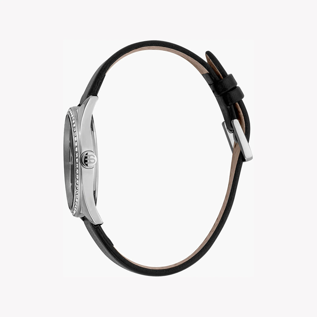 ESPRIT Women's Watch with Silver Stainless Steel Case and Black Leather Band