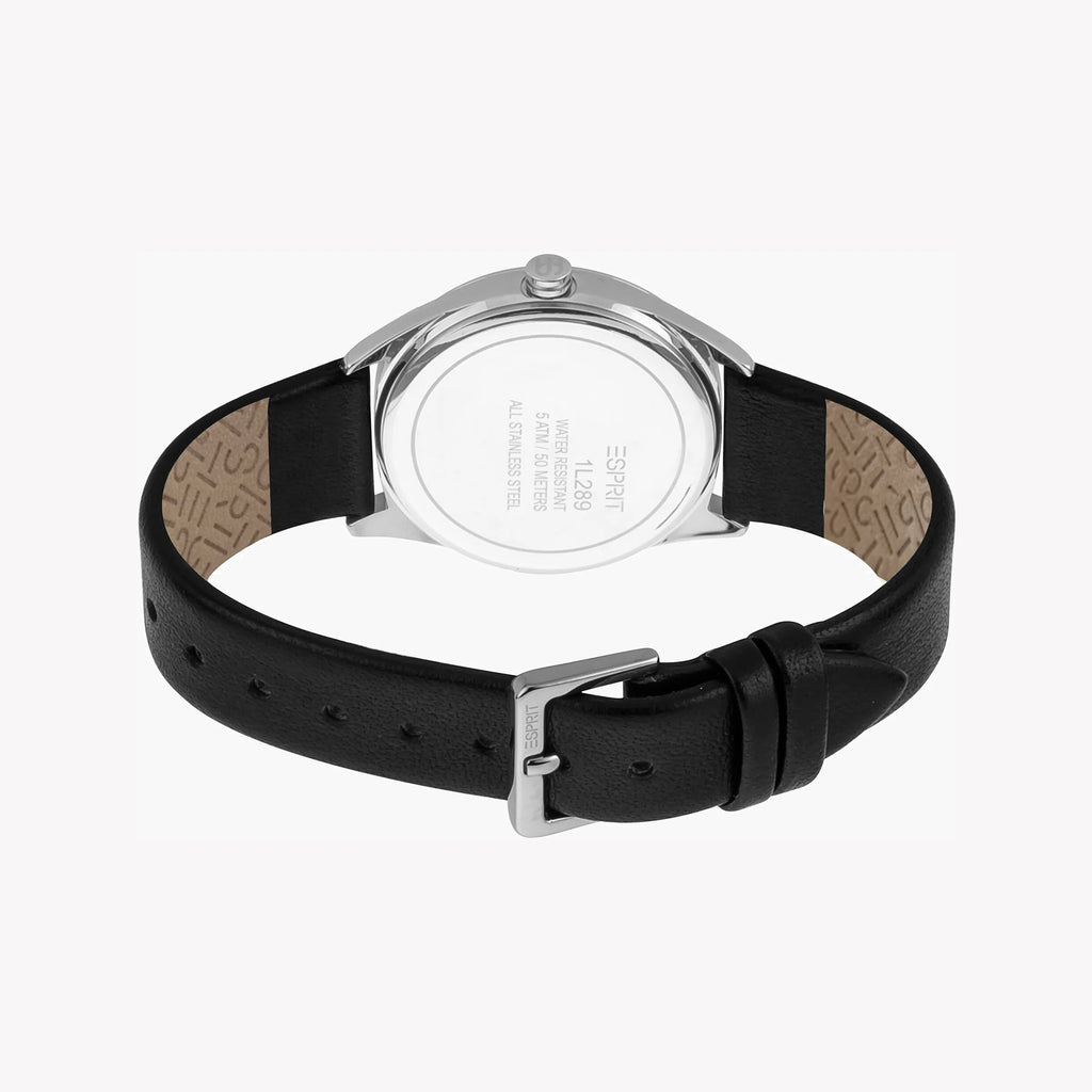 ESPRIT Women's Watch with Silver Stainless Steel Case and Black Leather Band