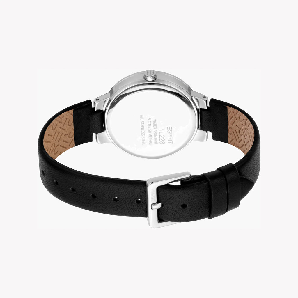 ESPRIT Women's Watch with Silver Stainless Steel Case and Black Leather Band