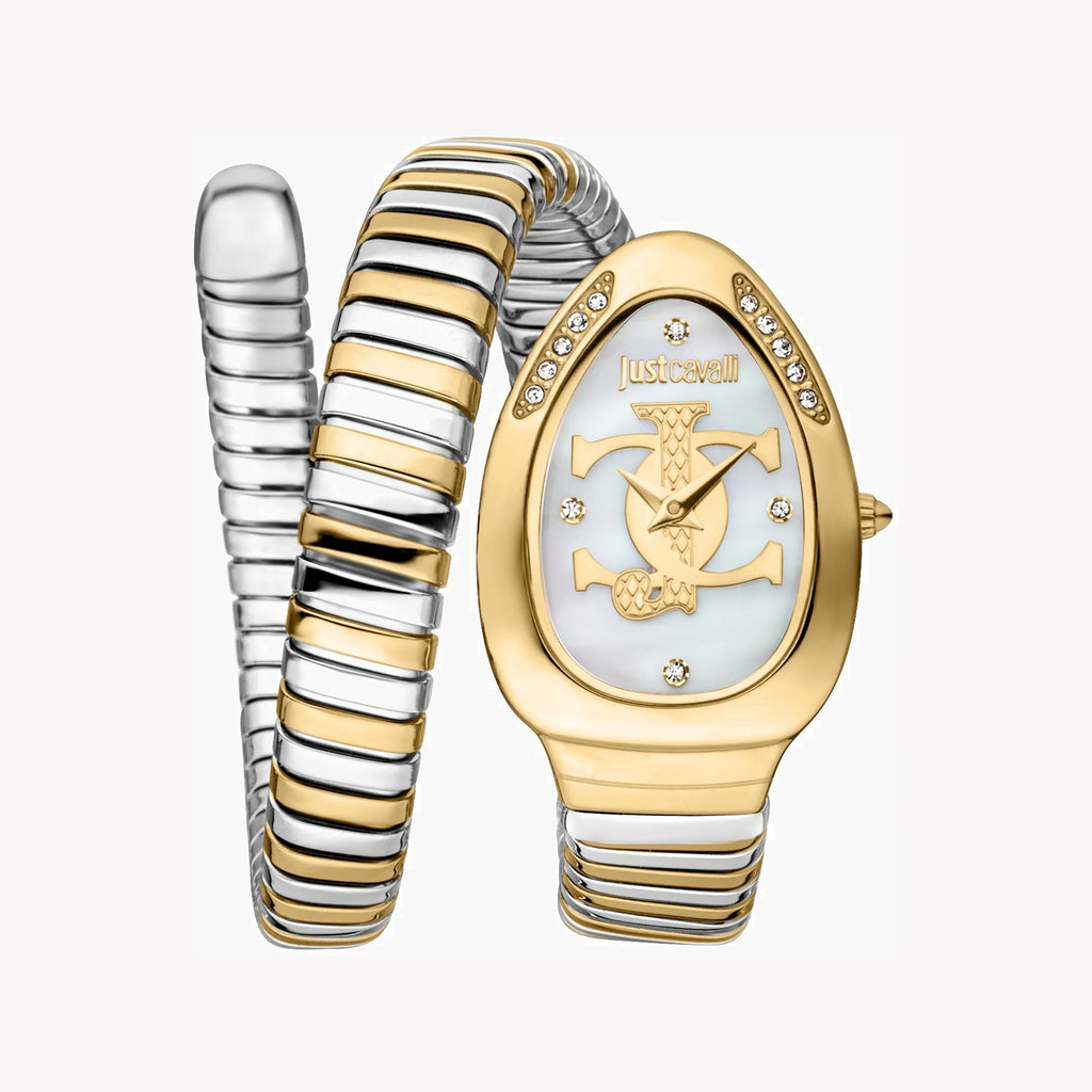 JUST CAVALLI Women's Watch with Gold Stainless Steel Case and Silver & Gold Stainless Steel Band