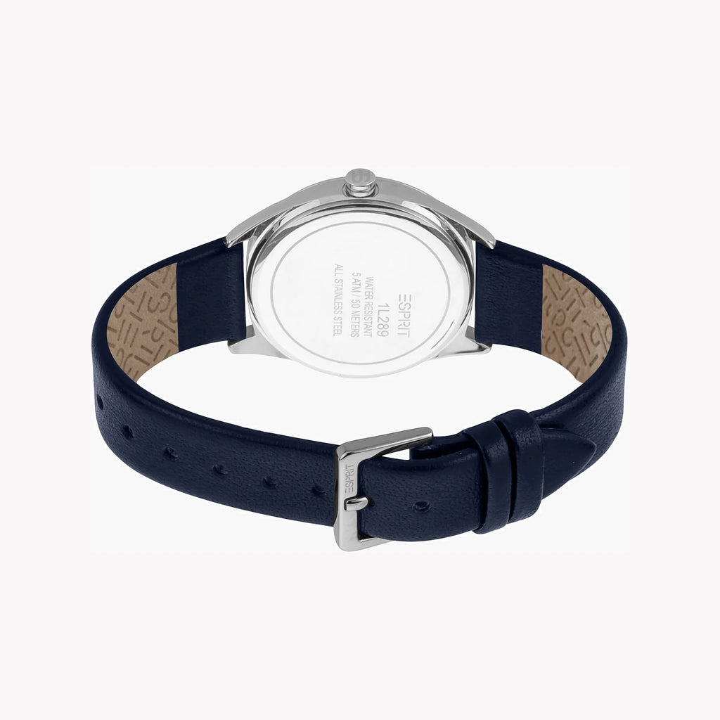 ESPRIT Women's Watch with Silver Stainless Steel Case and Blue Leather Band