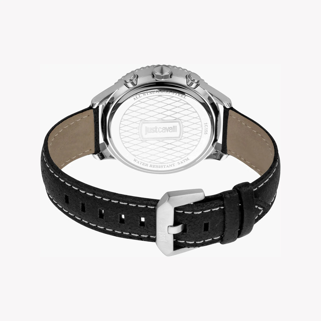 JUST CAVALLI JC1G155L0025 - ELEGANT BLACK LEATHER & STAINLESS STEEL MEN'S WATCH