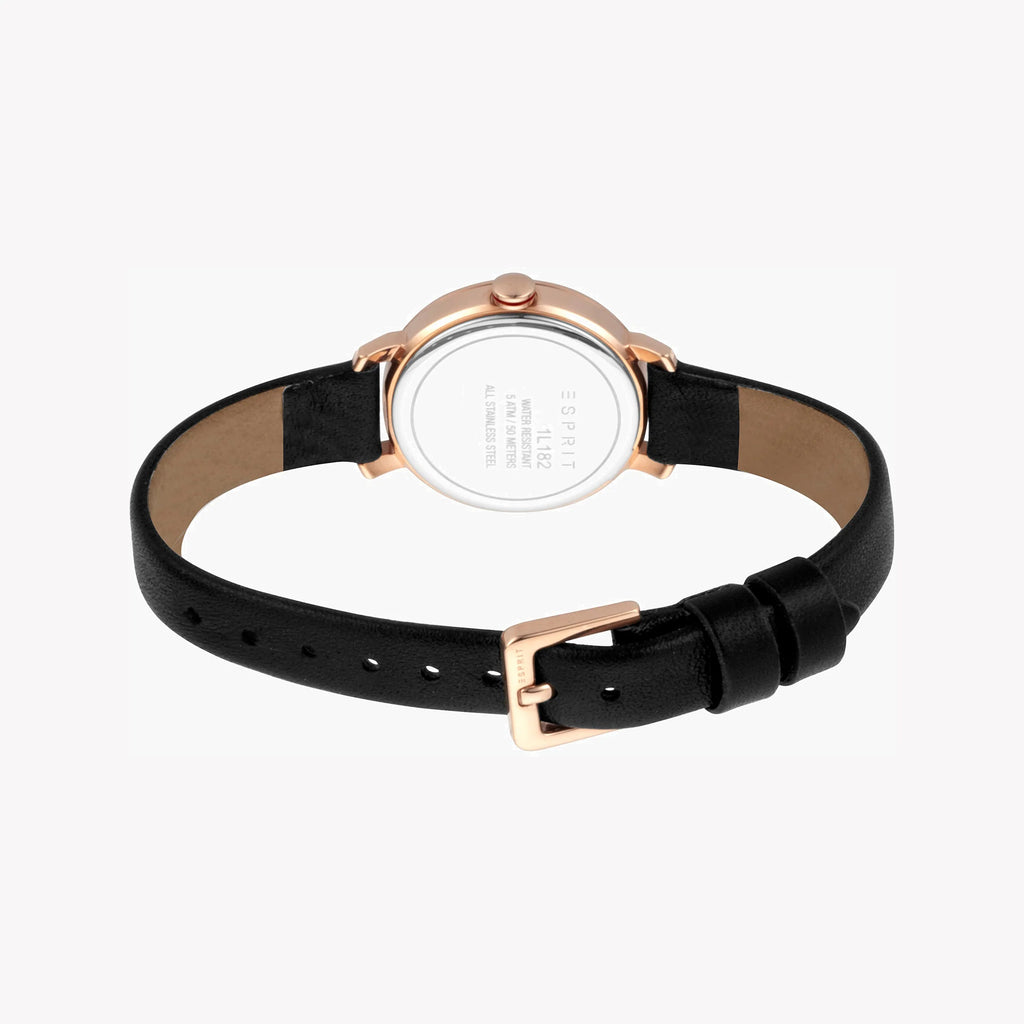 ESPRIT Women's Watch with Rose Gold Stainless Steel Case and Black Leather Band
