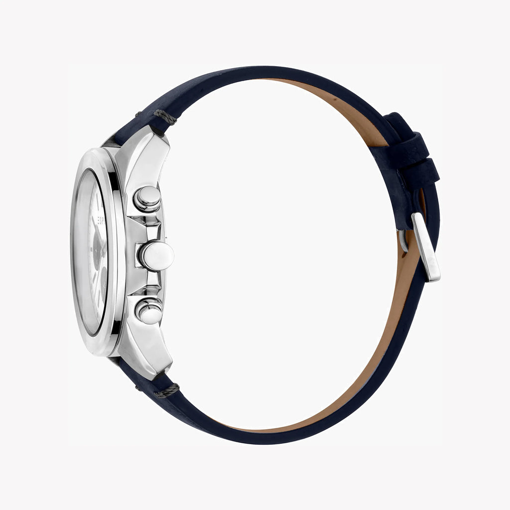 ESPRIT MEN'S TIMELESS STYLISH BLUE LEATHER & SILVER DIAL WATCH - DURABLE ELEGANCE