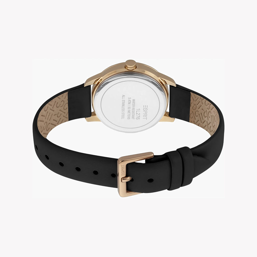 ESPRIT Women's Watch with Rose Gold Stainless Steel Case and Black Leather Band